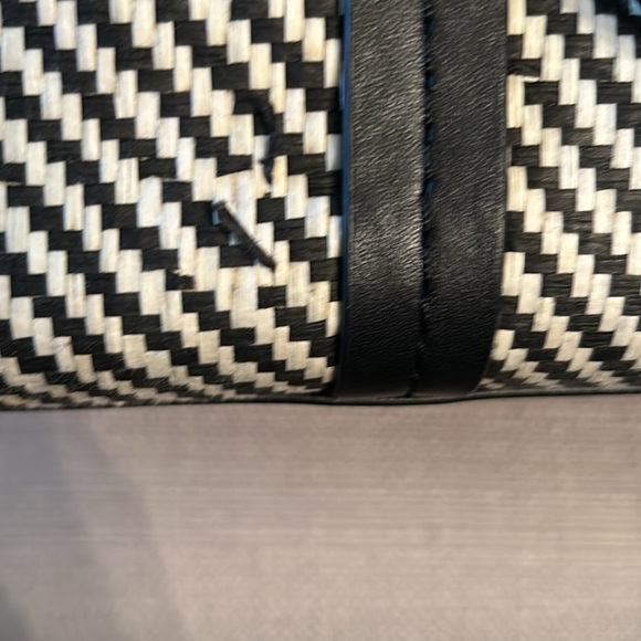 Brian Atwood Black & White Rafia Tote w Fringe Detail & Black Leather Straps